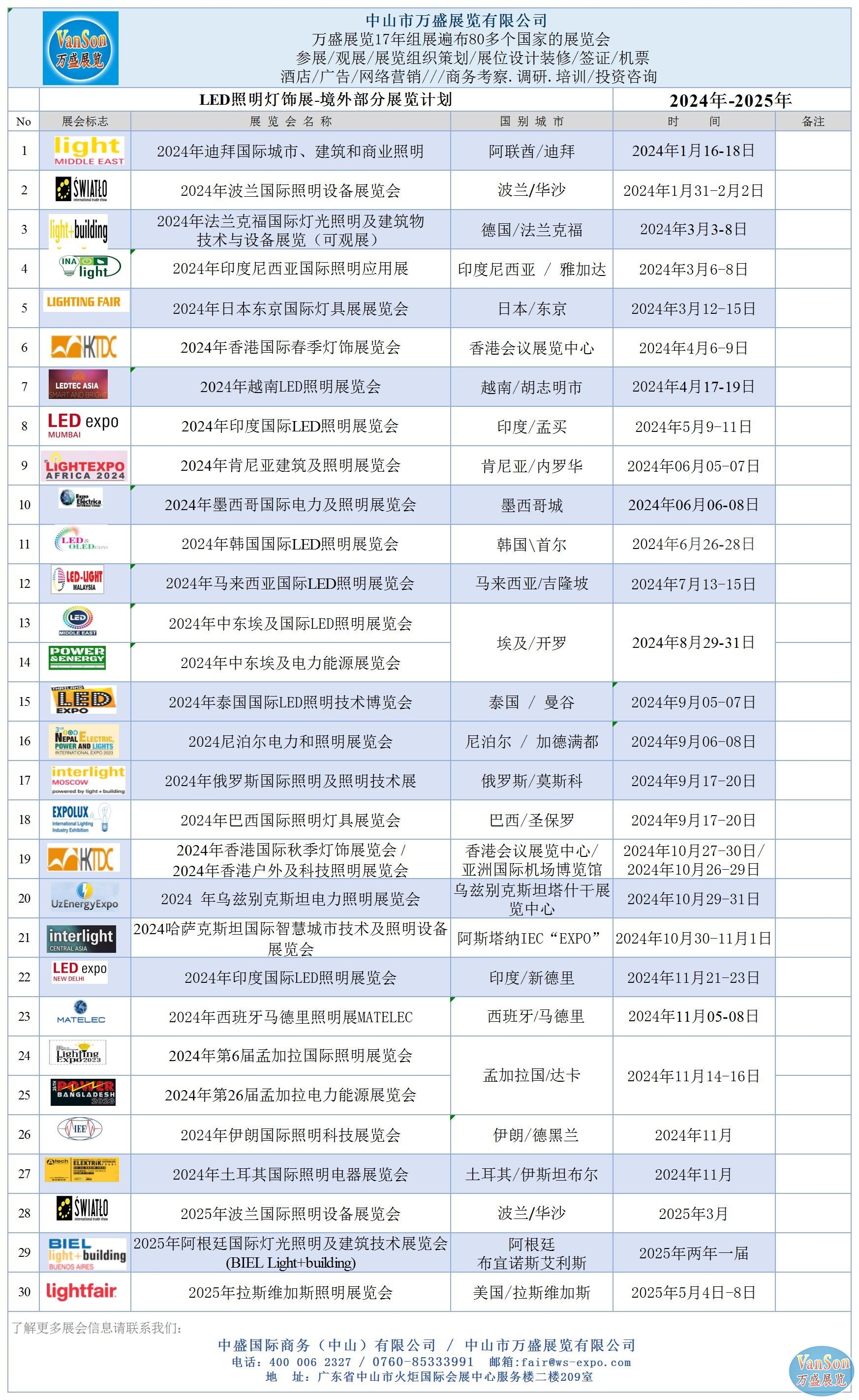 2024-2025年<a href='http://www.m.adylu.cn' target='_blank'><u>萬盛展覽</u></a>全球燈飾照明展覽會展覽計劃表
